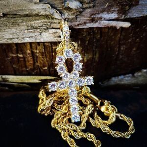 Simulated Diamond Stainless steel Ankh Chain